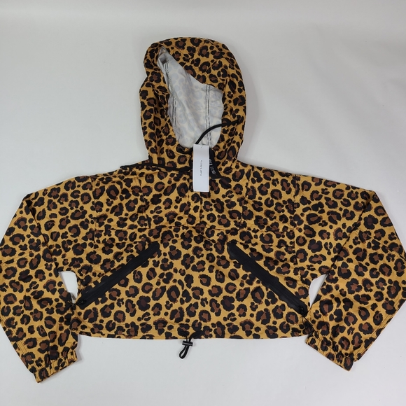 Adam Selman Leopard Cropped Pullover Parka Jacket sz S - Picture 2 of 5